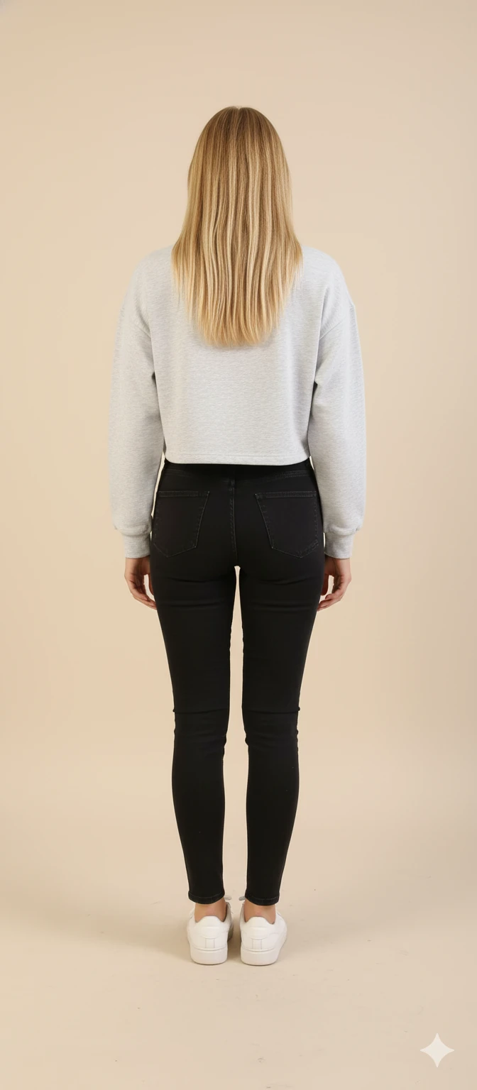 Kadın Labubu Karakter Yama Detaylı Crop Sweat Bisiklet Yaka Uzun Kollu Kısa Sweat - Gri