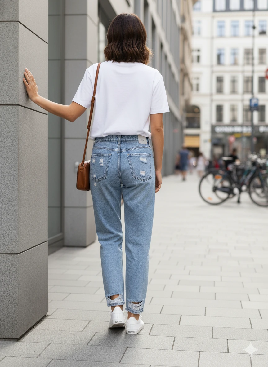 Kadın Yırtık Kot Pantolon Payetli Figür Detaylı Yüksek Bel Bol Kesim Jean