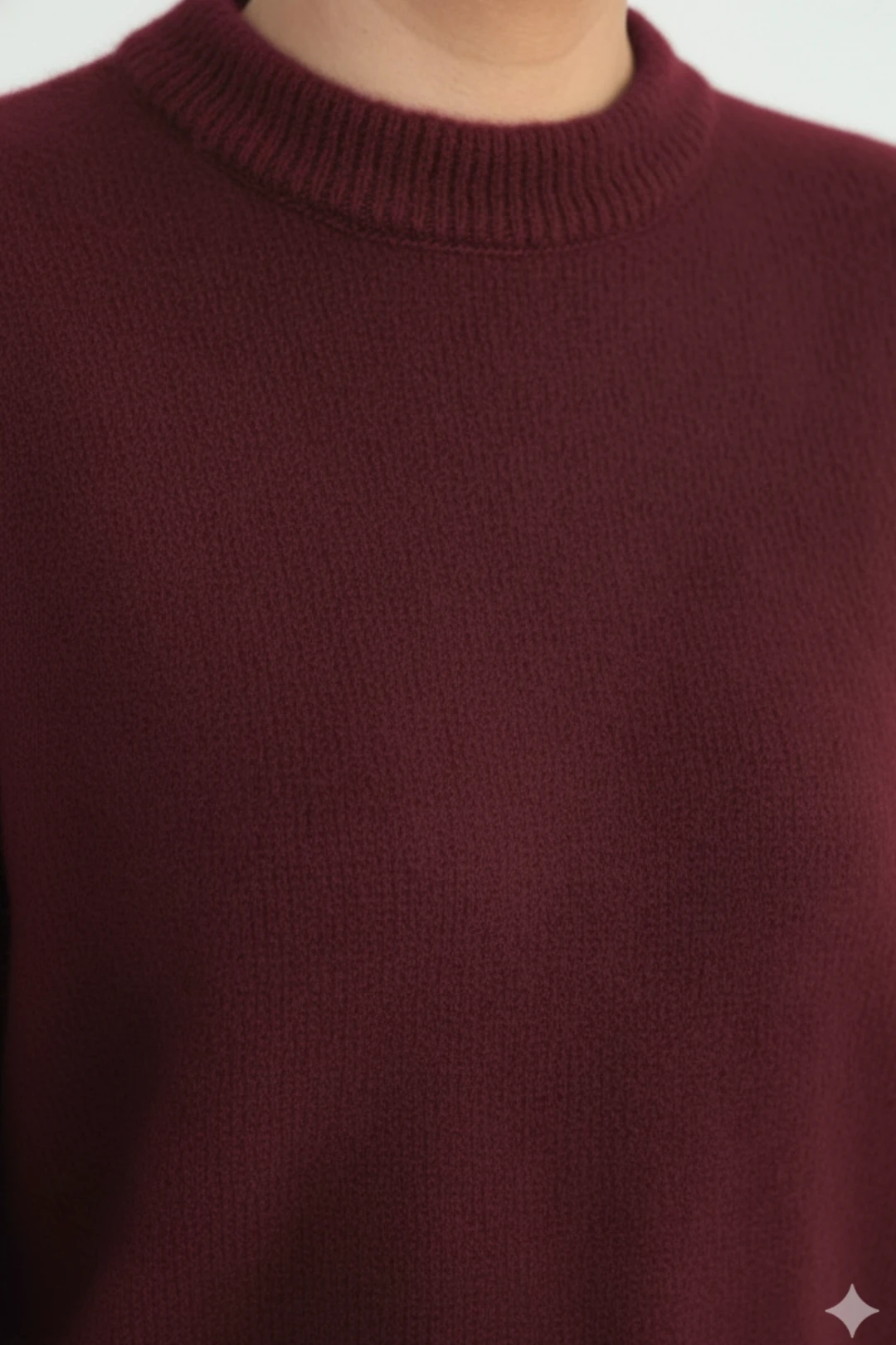 Tüylü Örgü Büyük Boy Yuvarlak Yaka Kazak Uzun Kollu Süveter - Bordo