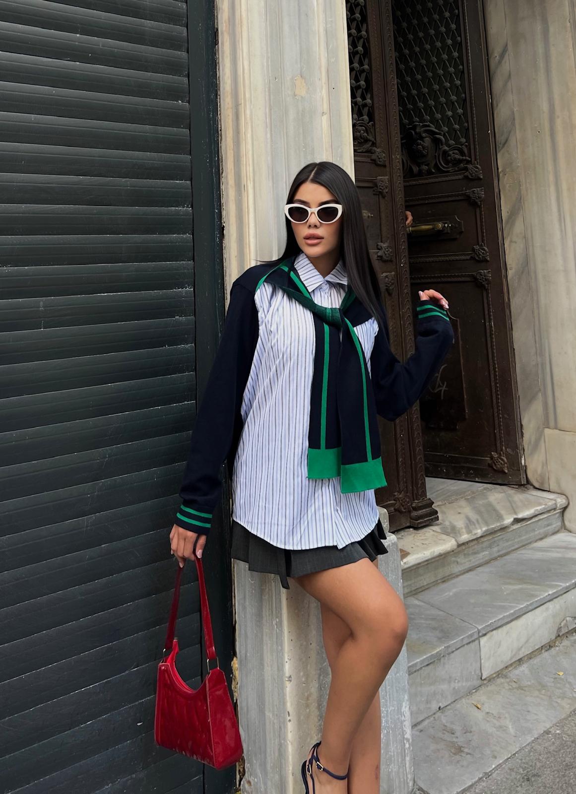 Cemo Spor Şık Bisiklet Yaka Katmanlı Gömlek Süveter Yelek