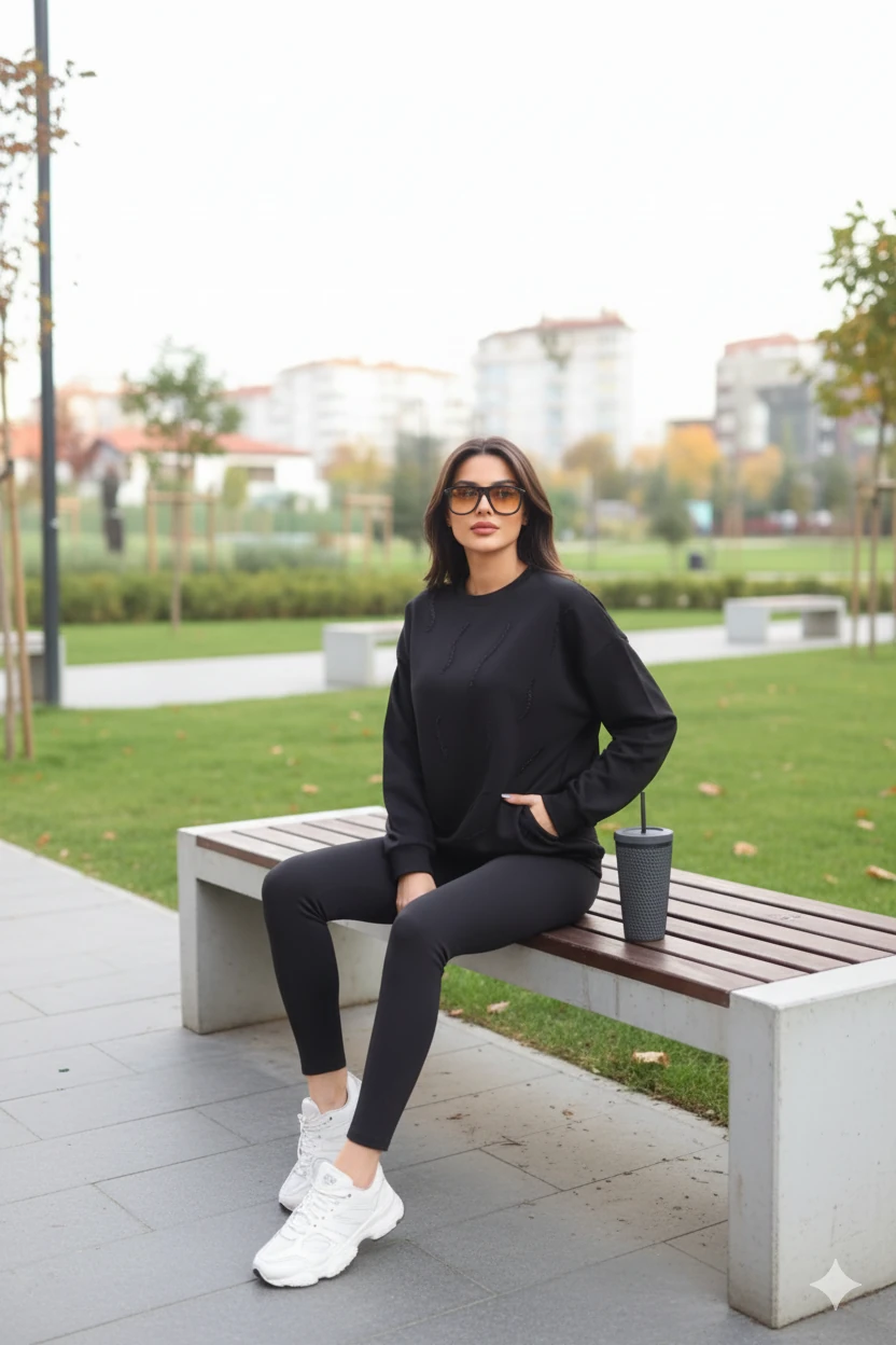 Cemo Günlük Uzun Kollu Bisiklet Yaka Basic Bluz/Sweatshirt