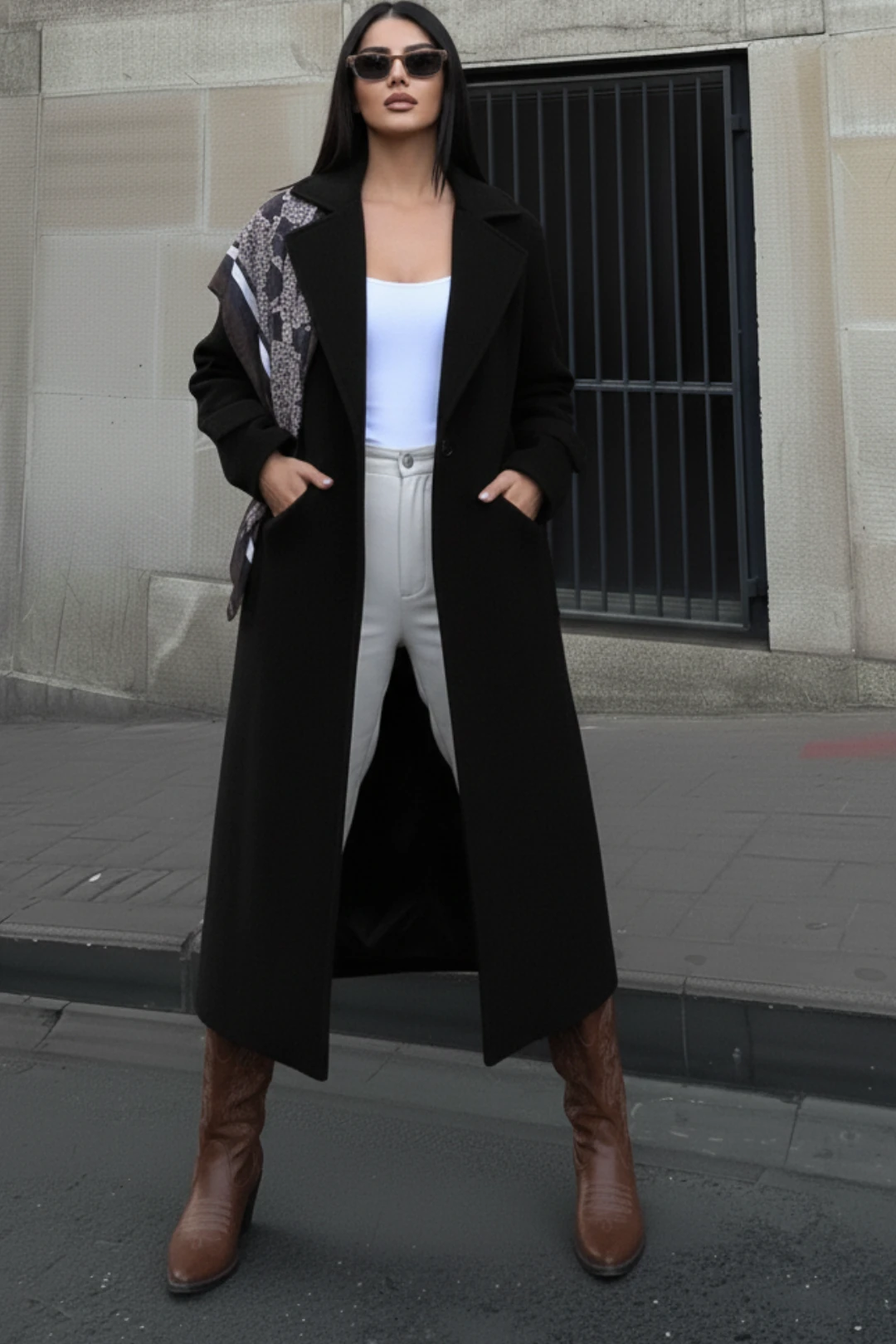 Kruvaze Kesim Kışlık Trençkot Palto - Siyah