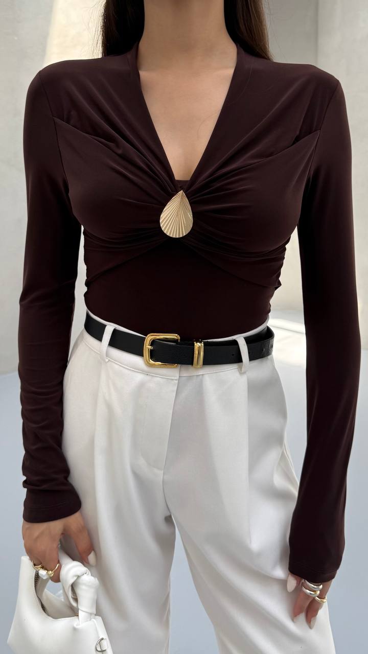 DAMLA AKSESUARLI BLUZ - Kahverengi