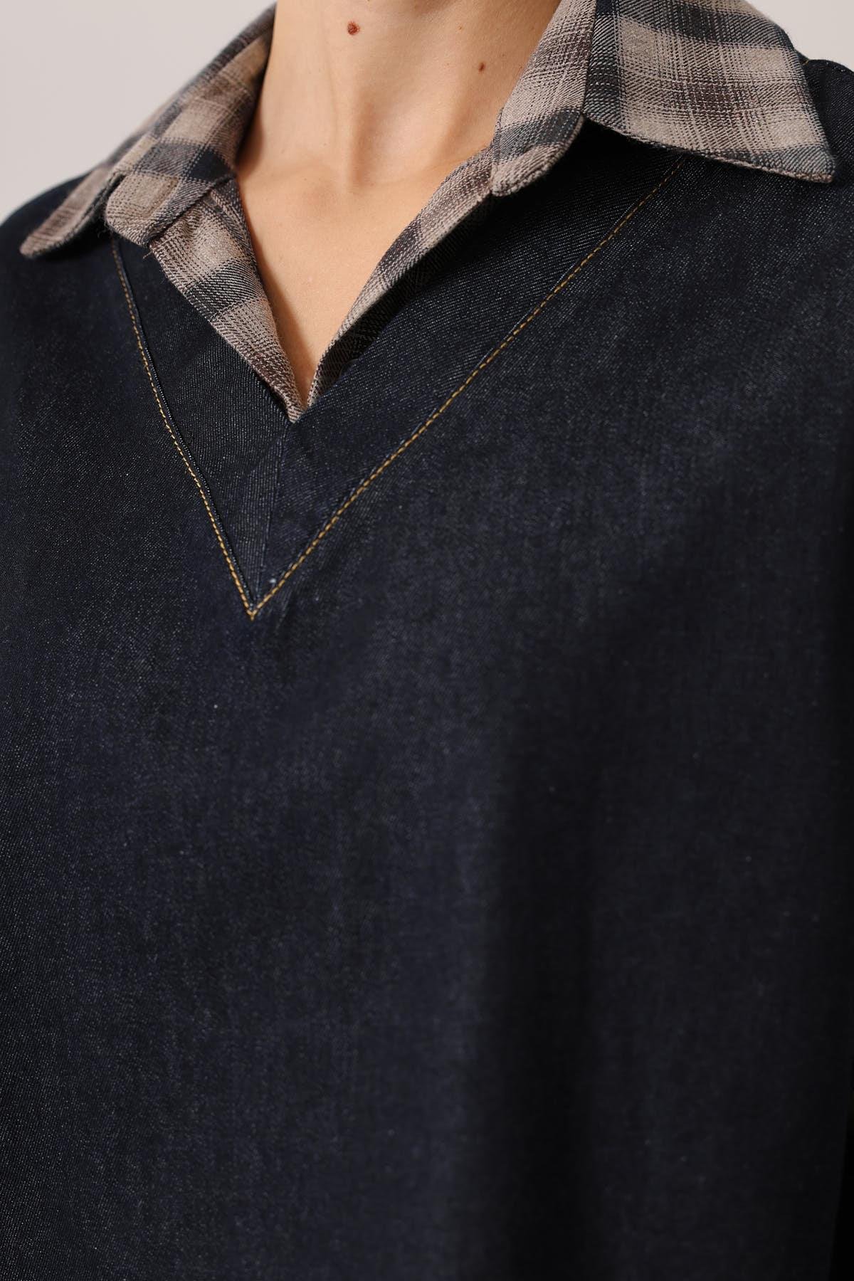 Kadın Denim İkili Takım V Yaka Kot Yelek ve Yüksek Bel Geniş Paça Pantolon Kot Takım