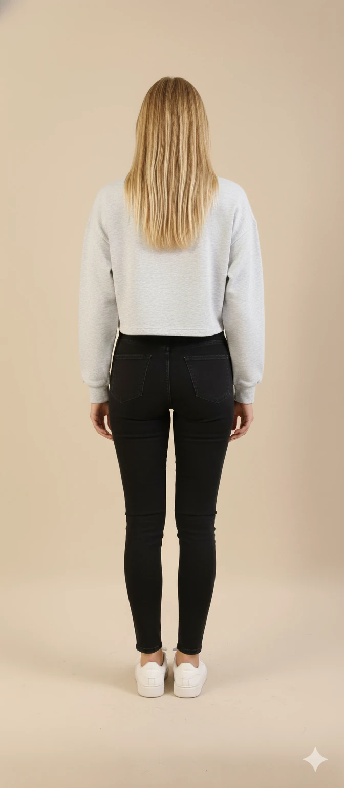 Kadın Labubu Karakter Yama Detaylı Crop Sweat Bisiklet Yaka Uzun Kollu Kısa Sweat - Ekru