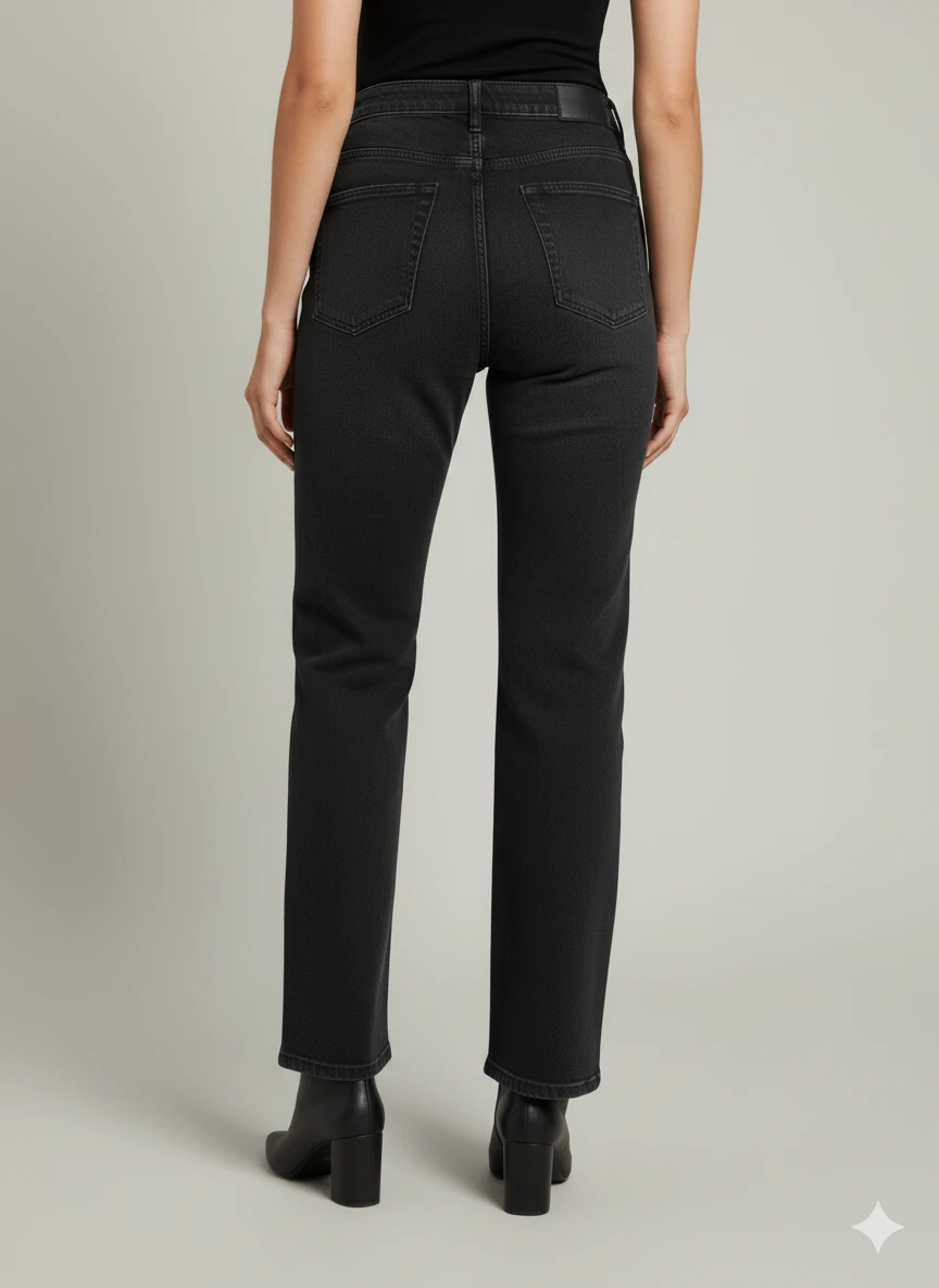 Siyah Yüksek Bel Düz Kesim Kot Pantolon Kadın