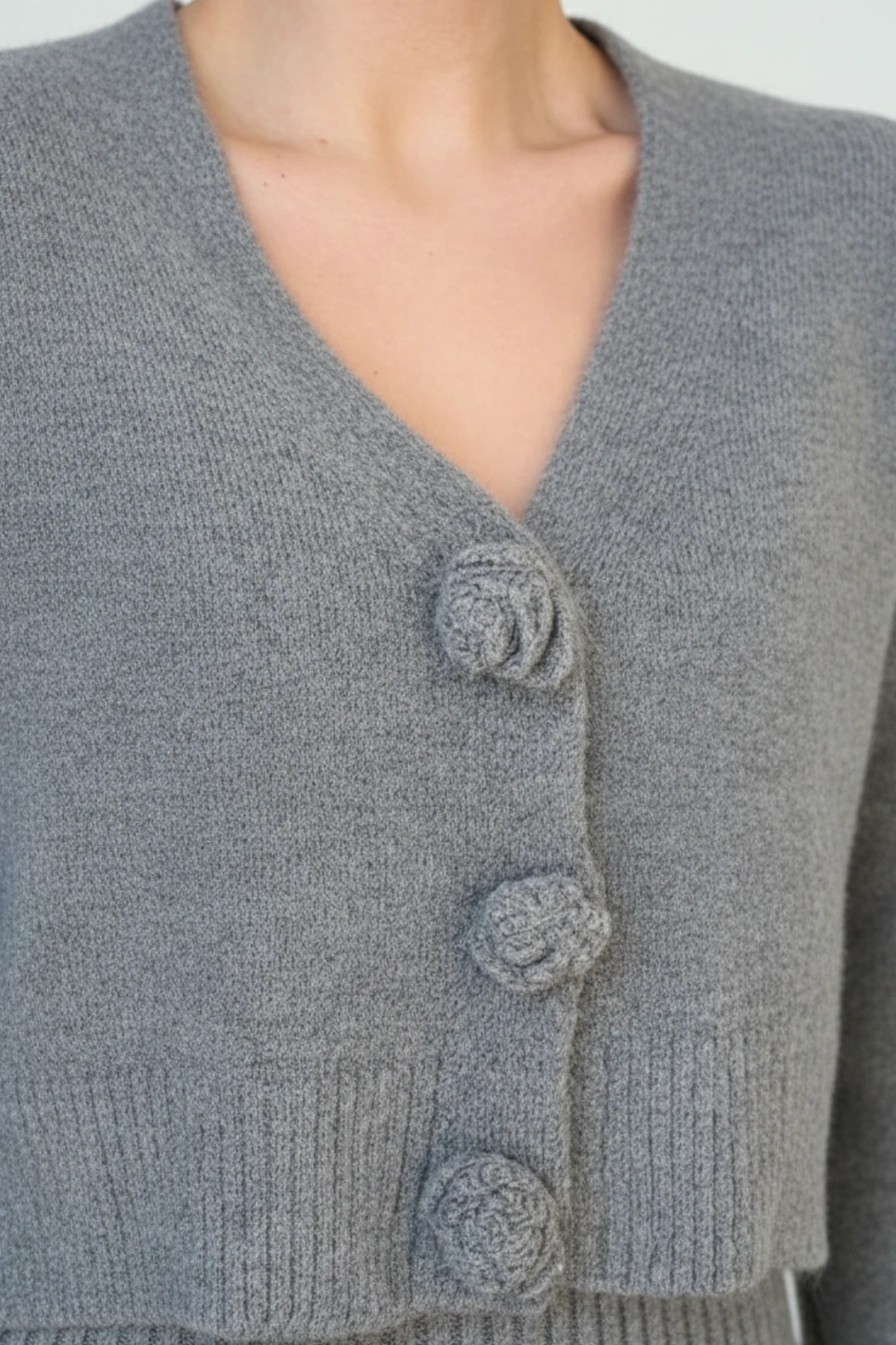 Kadıni Örgü Kısa Hırka Kazak - Gri