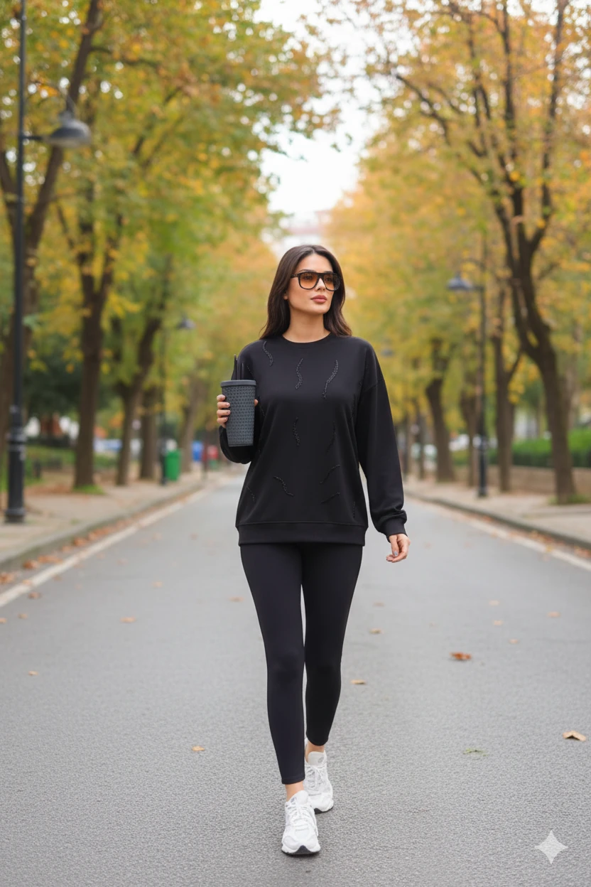 Cemo Günlük Uzun Kollu Bisiklet Yaka Basic Bluz/Sweatshirt