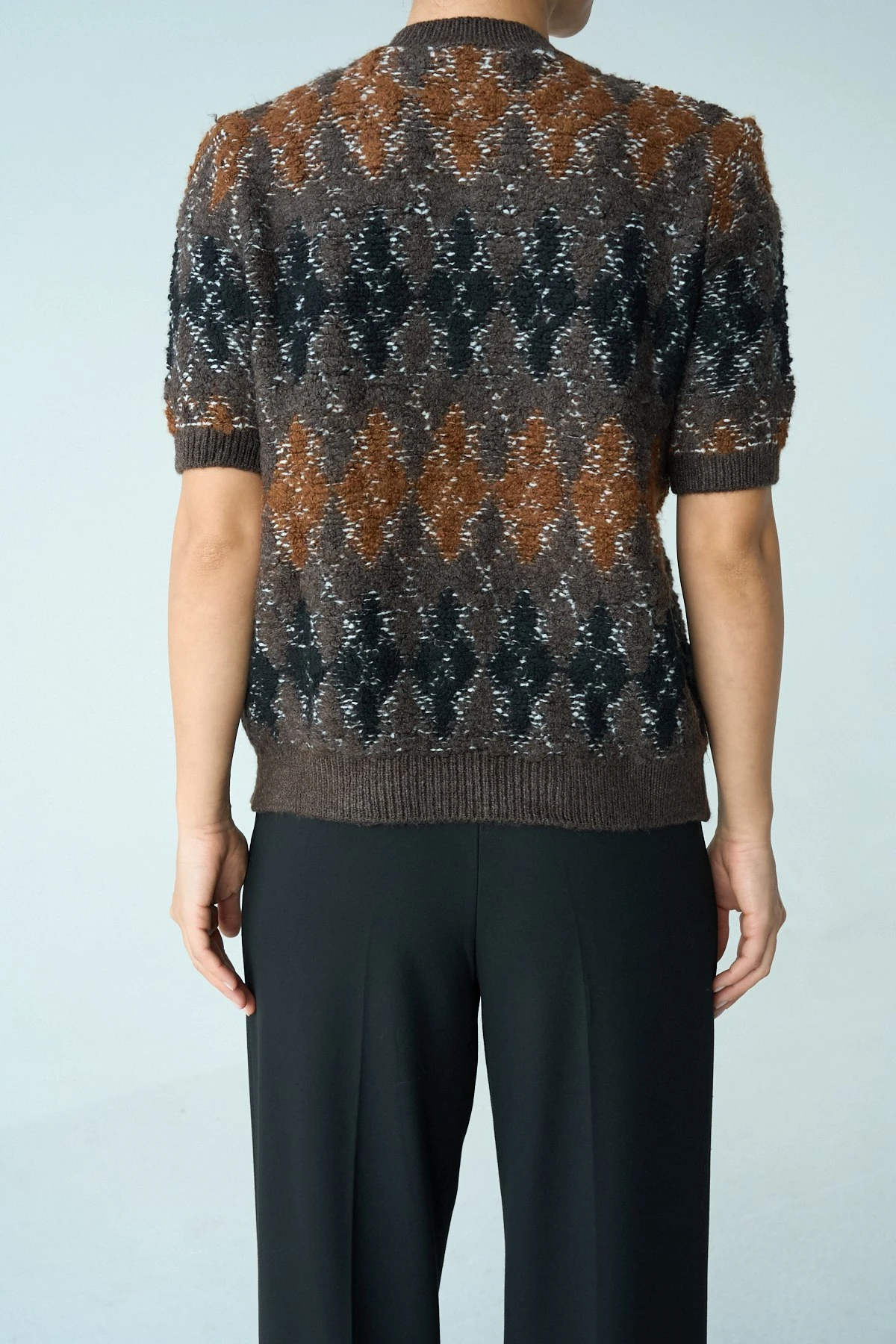 Kısa Kollu Argyle Desenli Triko Hırka