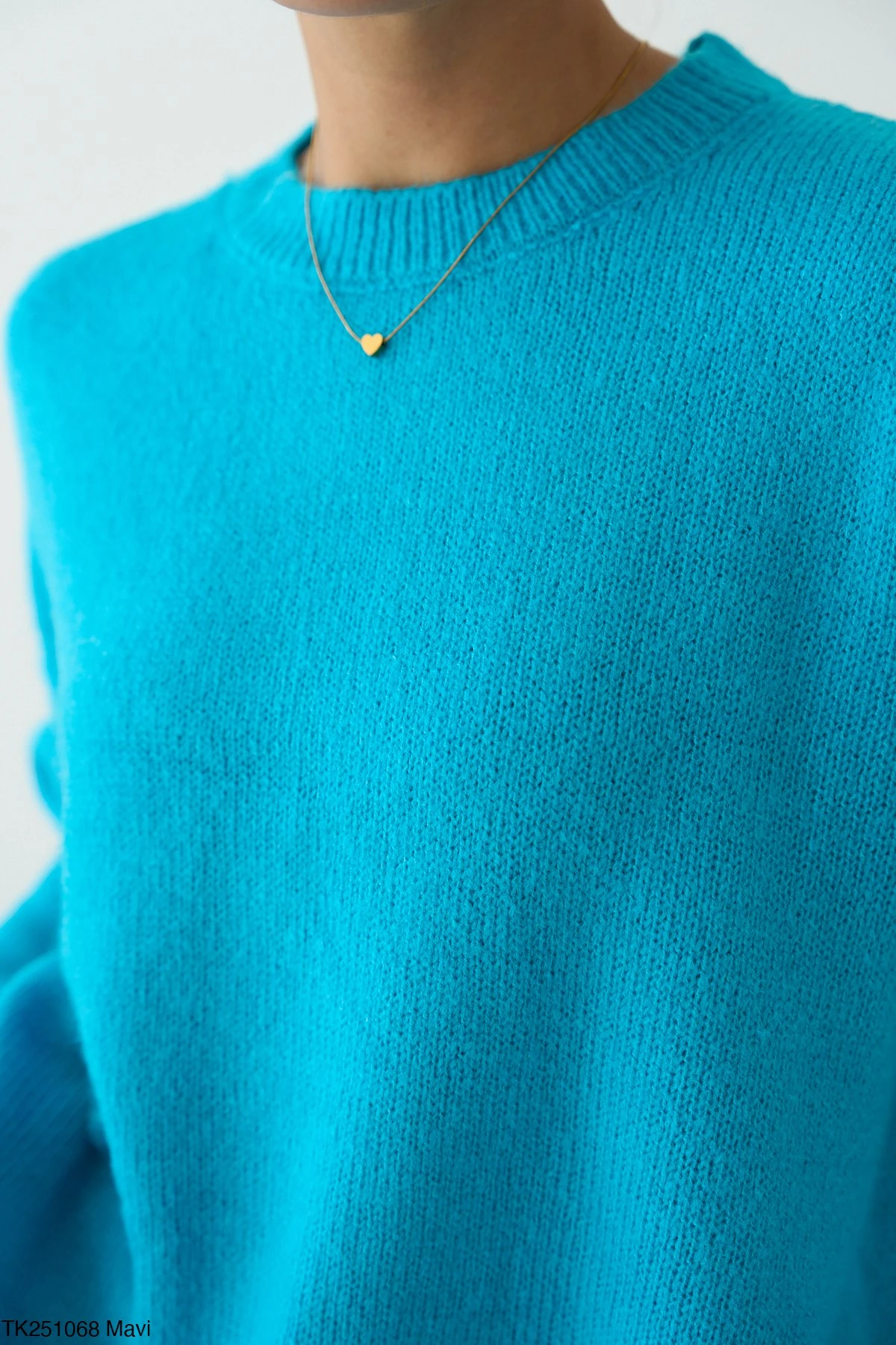 Bisiklet Yaka Oversize Triko Kazak - Mavi