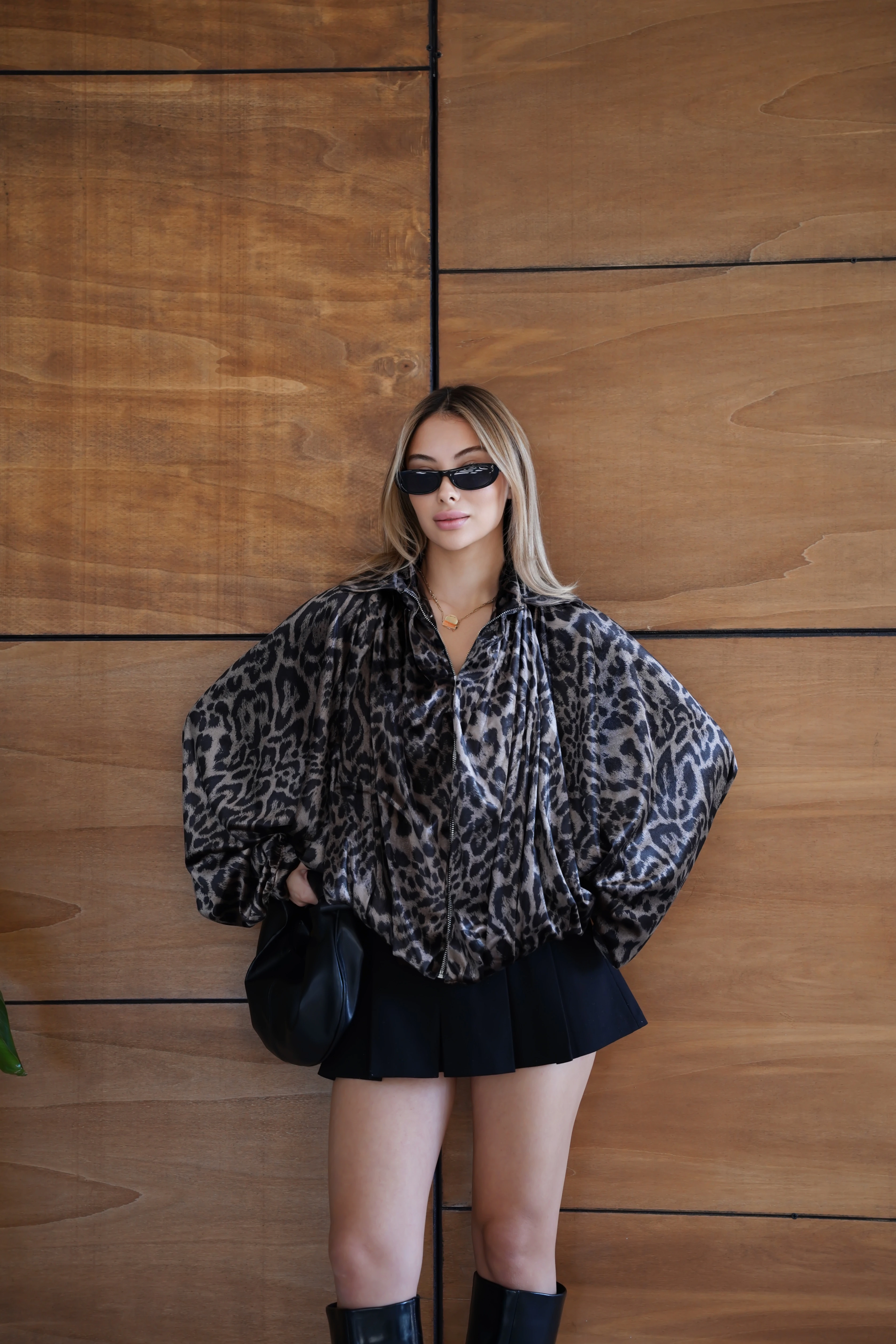 Cemo Leopar Desenli Kısa Kürk Ceket