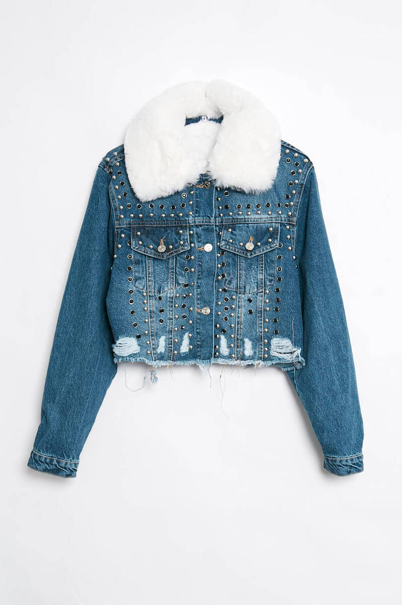Kadın İçi Kürklü Jean Ceket Mavi