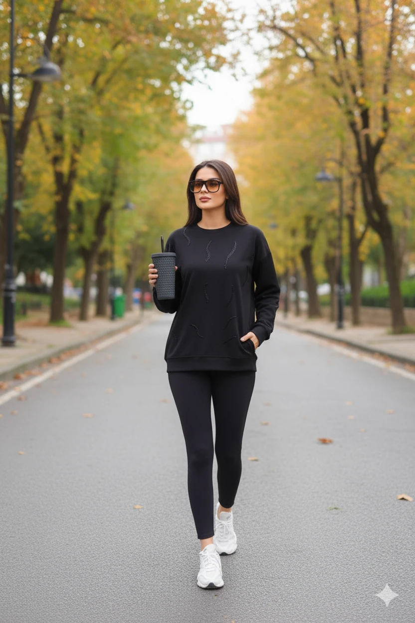 Cemo Günlük Uzun Kollu Bisiklet Yaka Basic Bluz/Sweatshirt