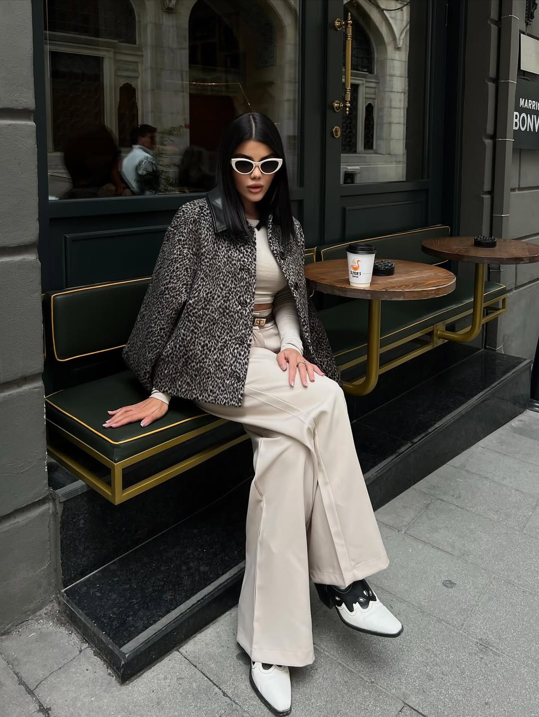 Cemo Leopar Desenli Kaşe Kısa Kaban Ceket