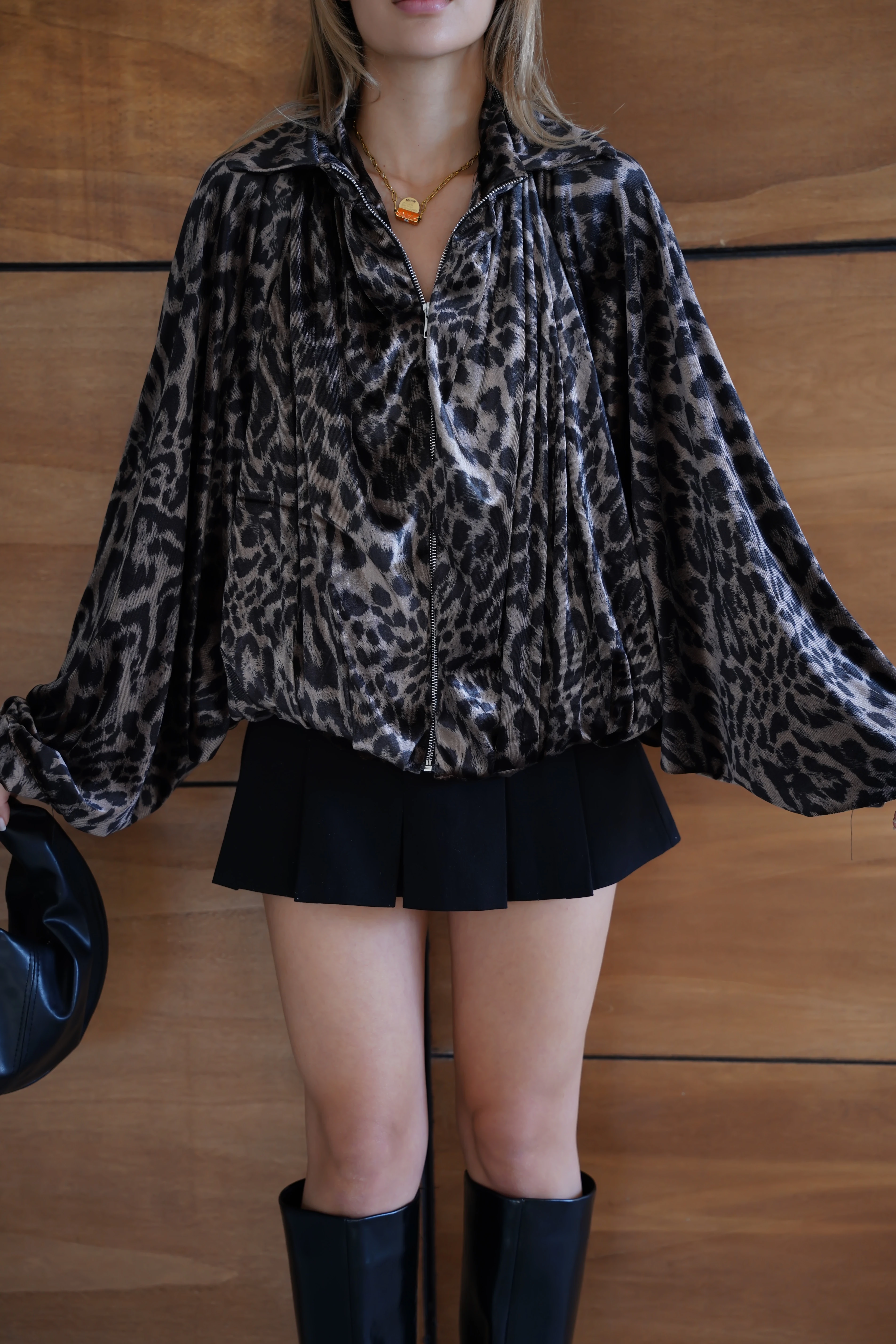 Cemo Leopar Desenli Kısa Kürk Ceket