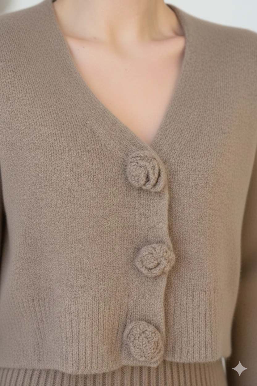 Kadıni Örgü Kısa Hırka Kazak - Vizon