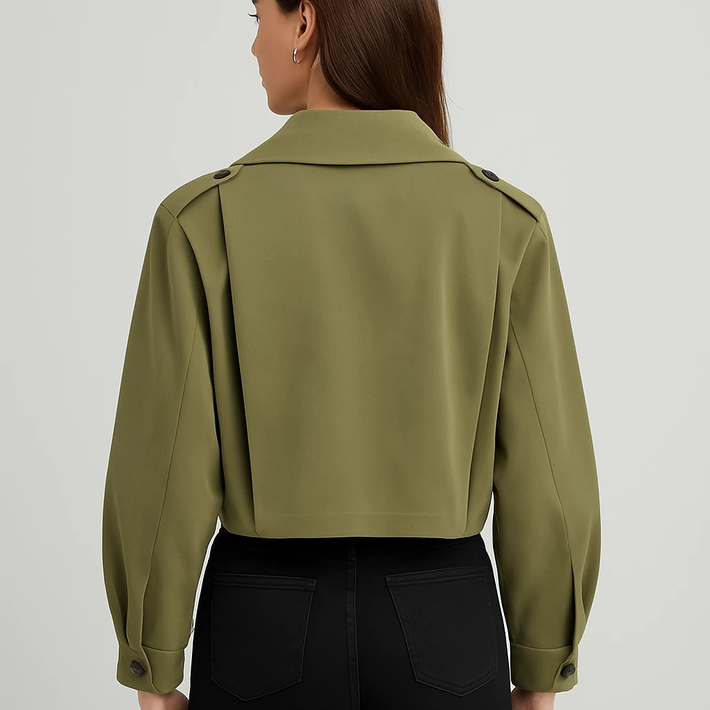 PİLE DETAYLI TRENC - Haki Yeşili