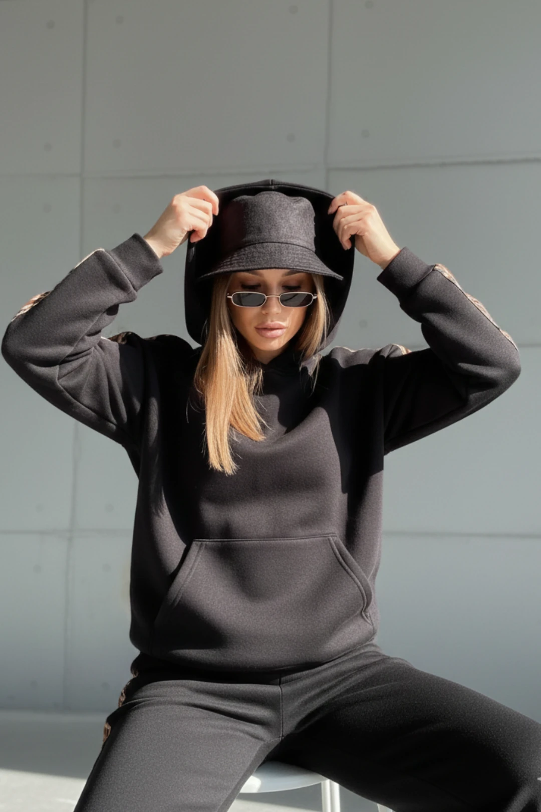  Leopar Detaylı Oversize Eşofman Takımı - Siyah