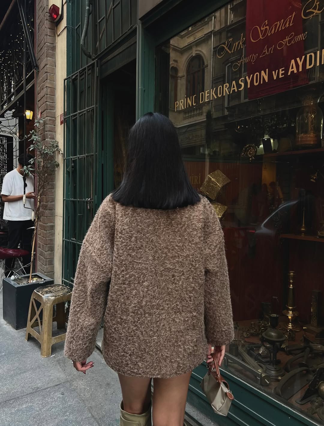 Kadın Tüylü Örme Triko Bağlamalı Hırka Tunik Boy Oversize Salaş Ceket