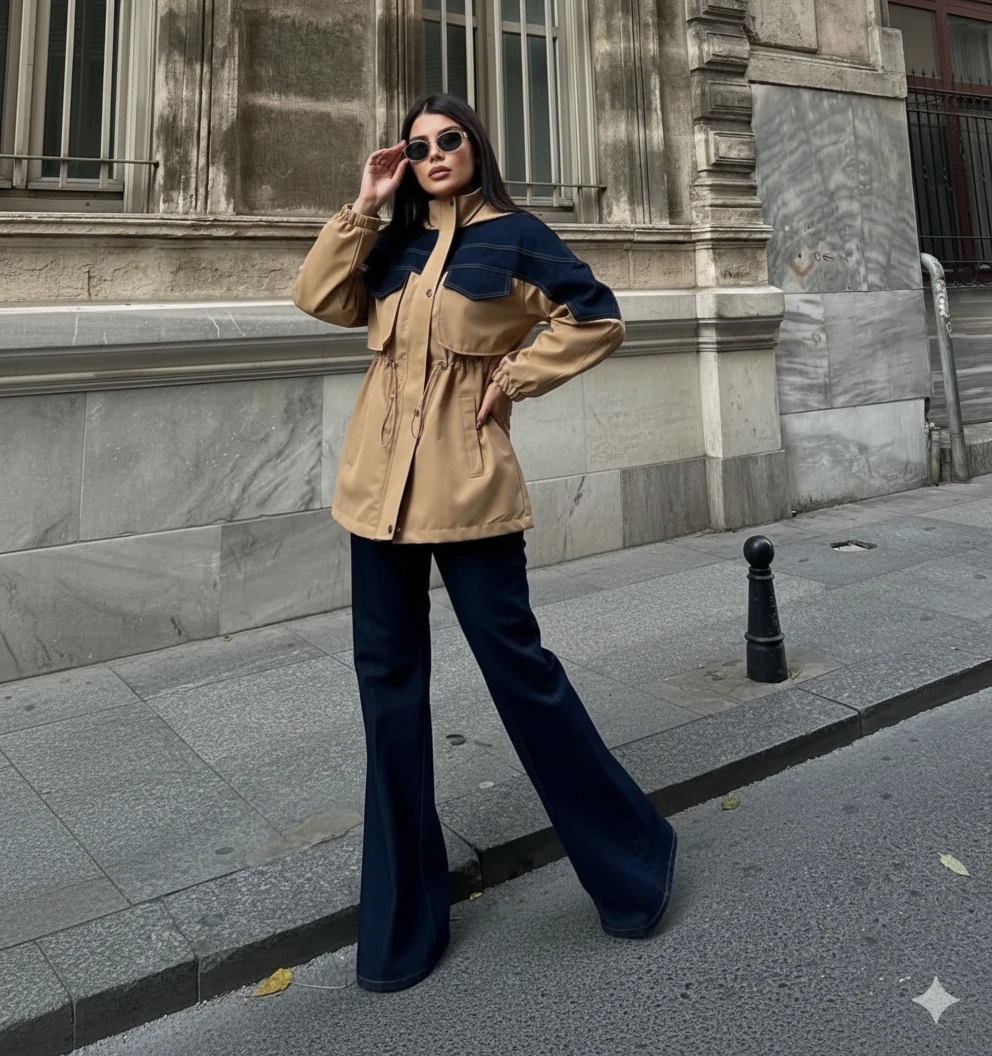 Cemo Denim Detaylı Rüzgarlık Ceket Fermuarlı