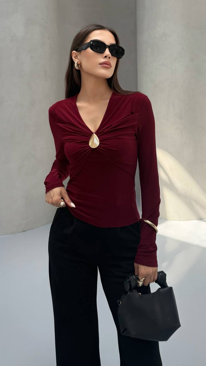 DAMLA AKSESUARLI BLUZ - Bordo