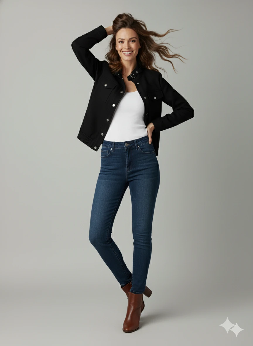 Kadın Taba Zarif Kısa Ceket Toka Detaylı Dik Yaka Cepli Süet/Kaşe Baharlık Ceket - Siyah