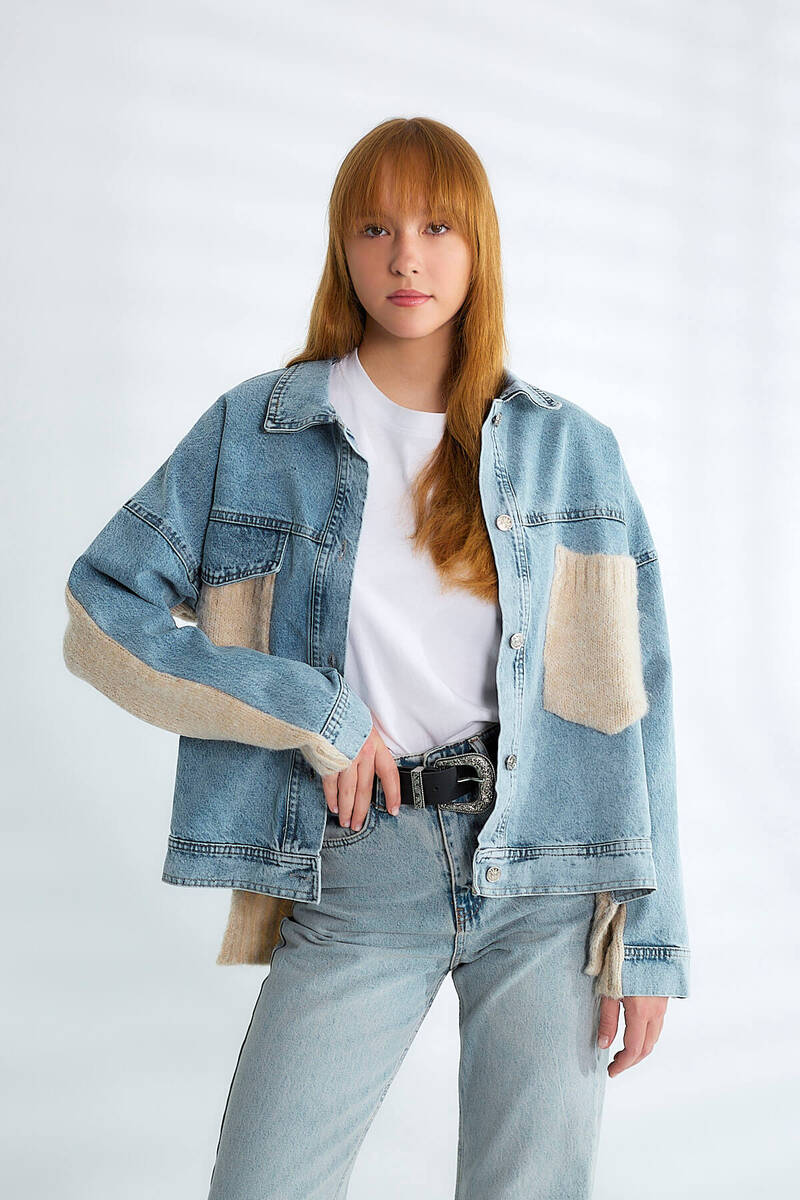 Cemo Triko Panel Detaylı Oversize Kot Ceket