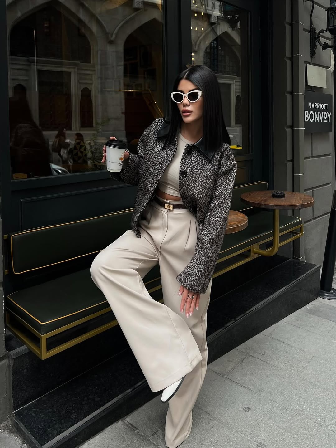 Cemo Leopar Desenli Kaşe Kısa Kaban Ceket