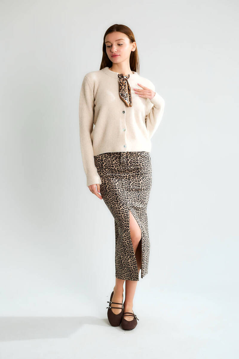 Cemo Ofis Şıklığı Düğmeli Uzun Kollu Triko Ceket - Açık Bej