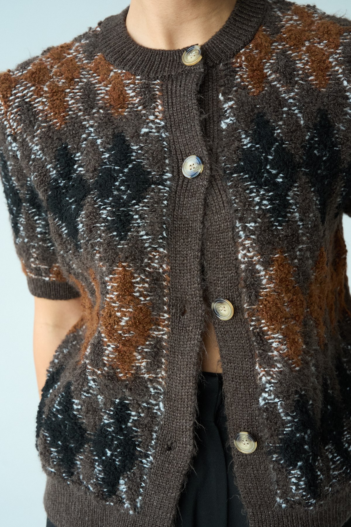 Kısa Kollu Argyle Desenli Triko Hırka