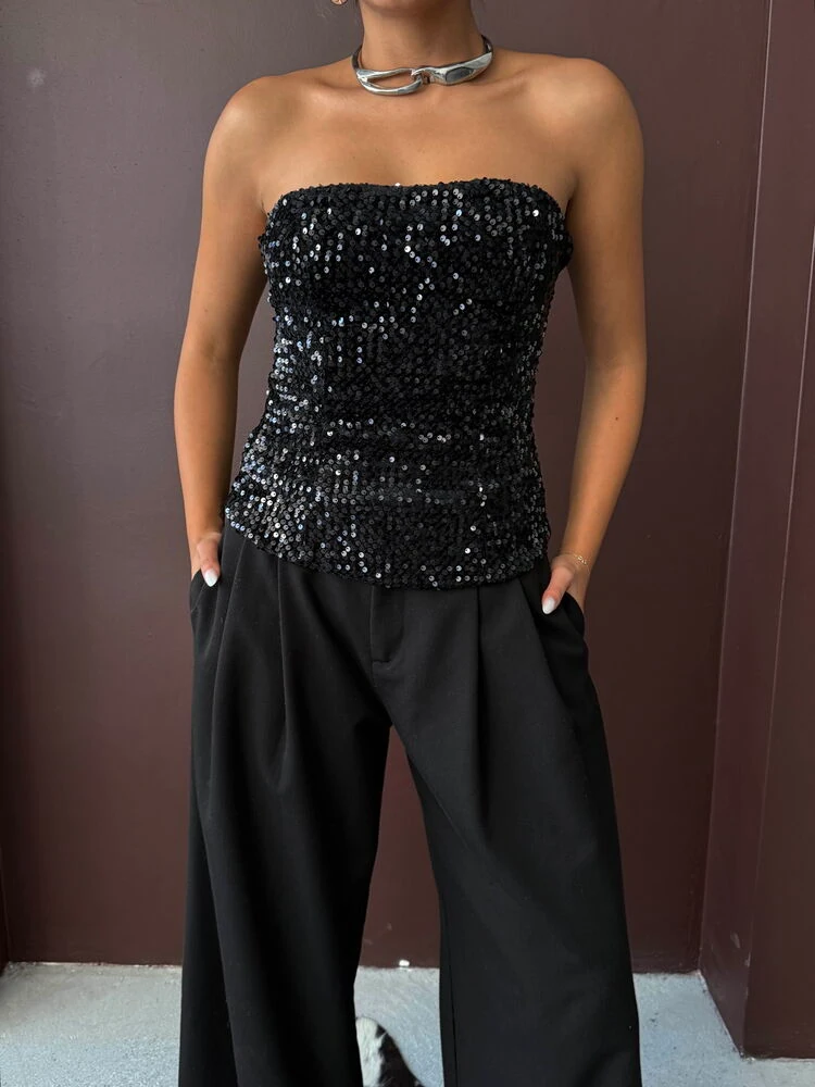 Siyah Simli Straplez Bustiyer