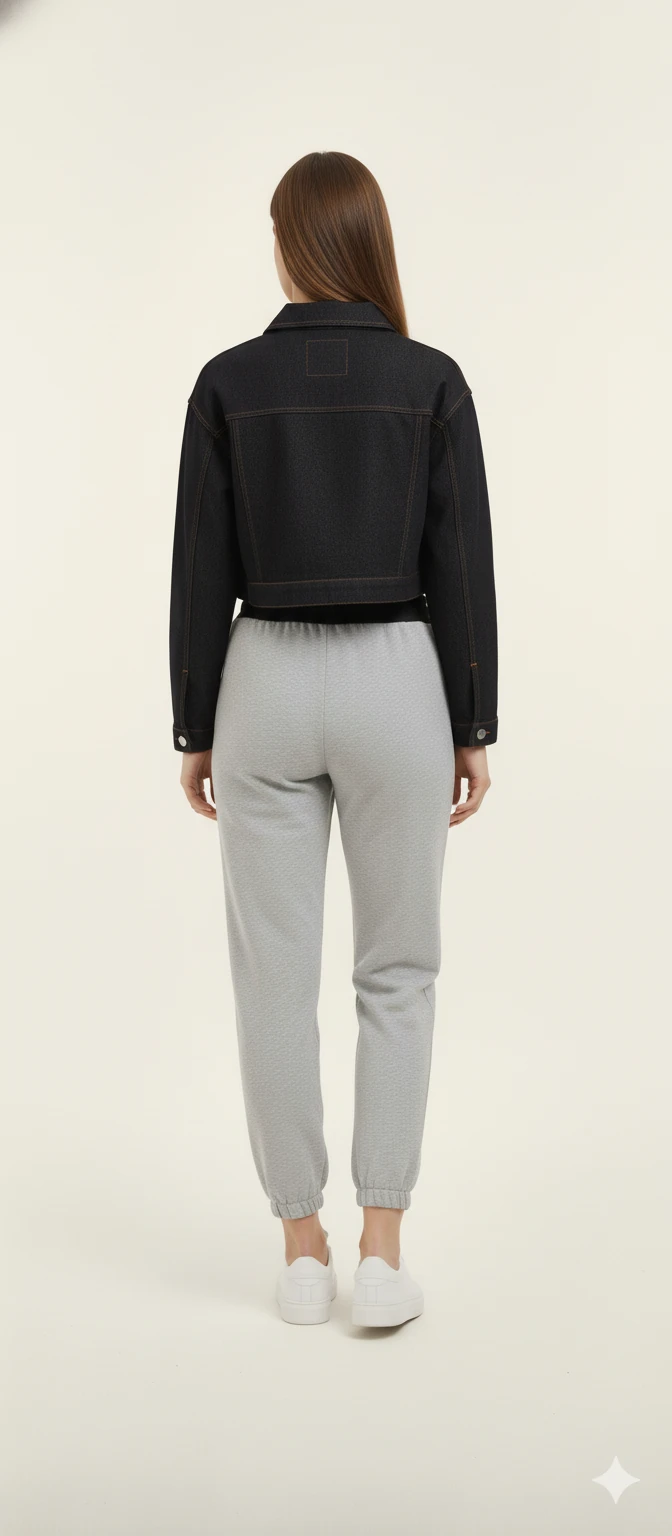 Cemo Siyah Jean Ceket ve Gri Eşofman Altı Kombin Seti