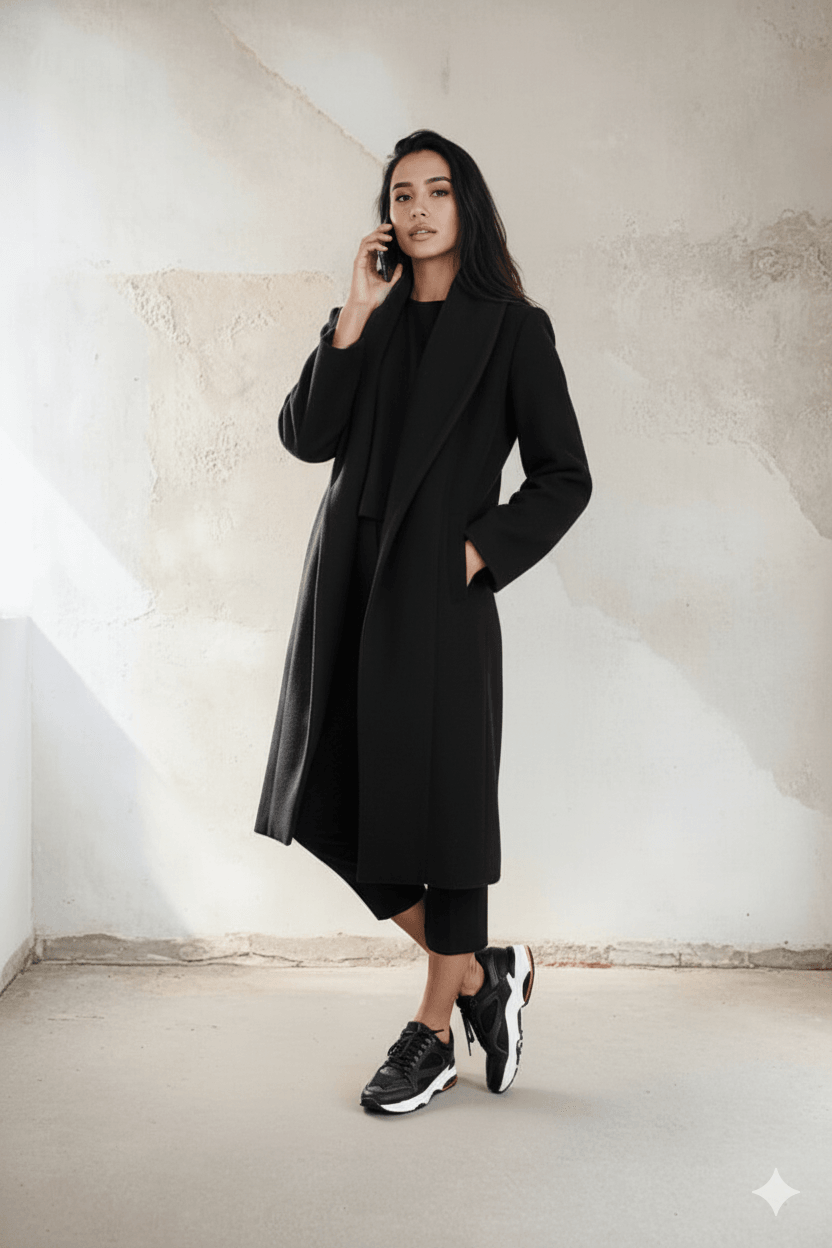 Kadın Kemerli Kaban - Siyah