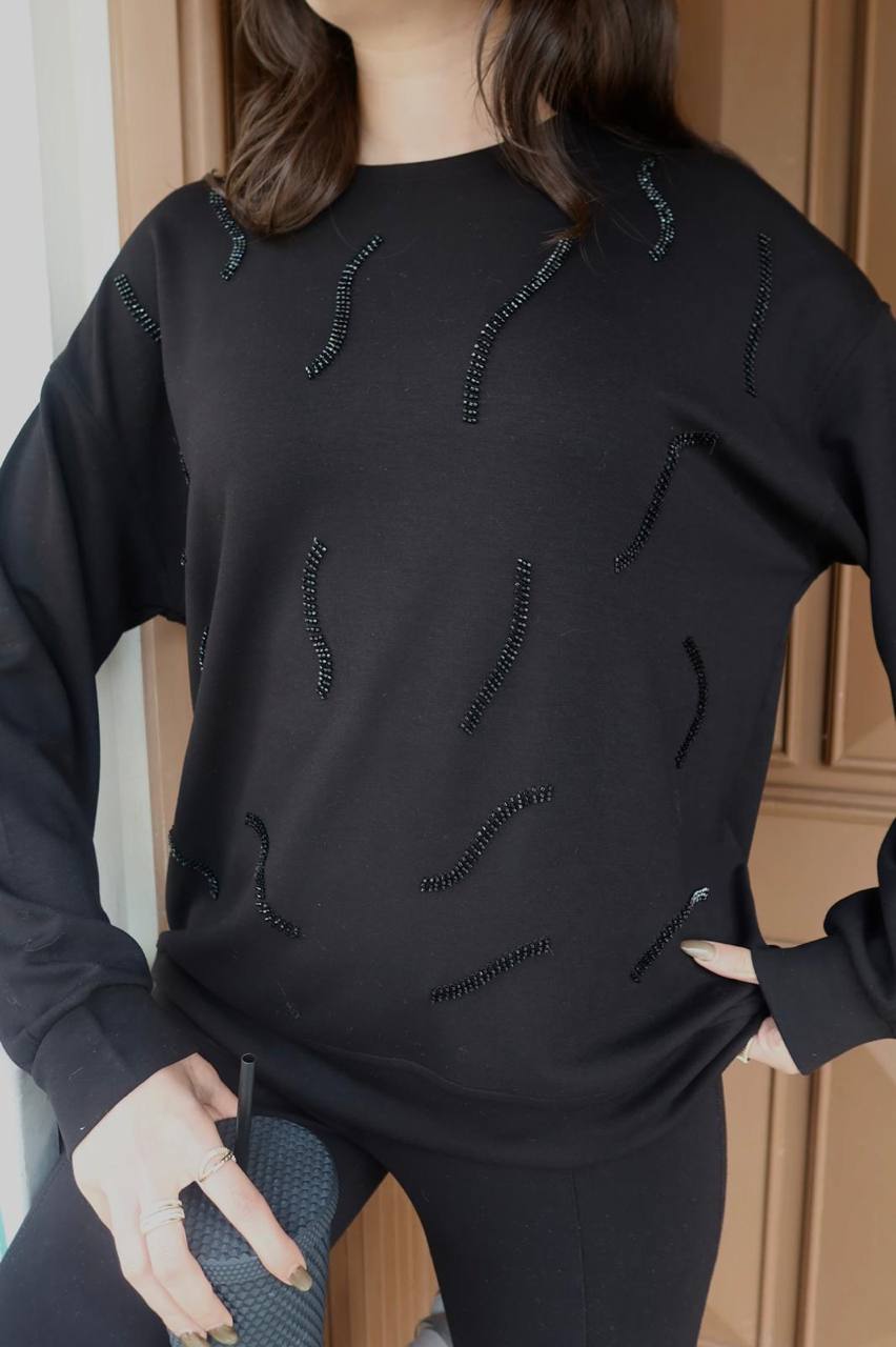 Cemo Günlük Uzun Kollu Bisiklet Yaka Basic Bluz/Sweatshirt