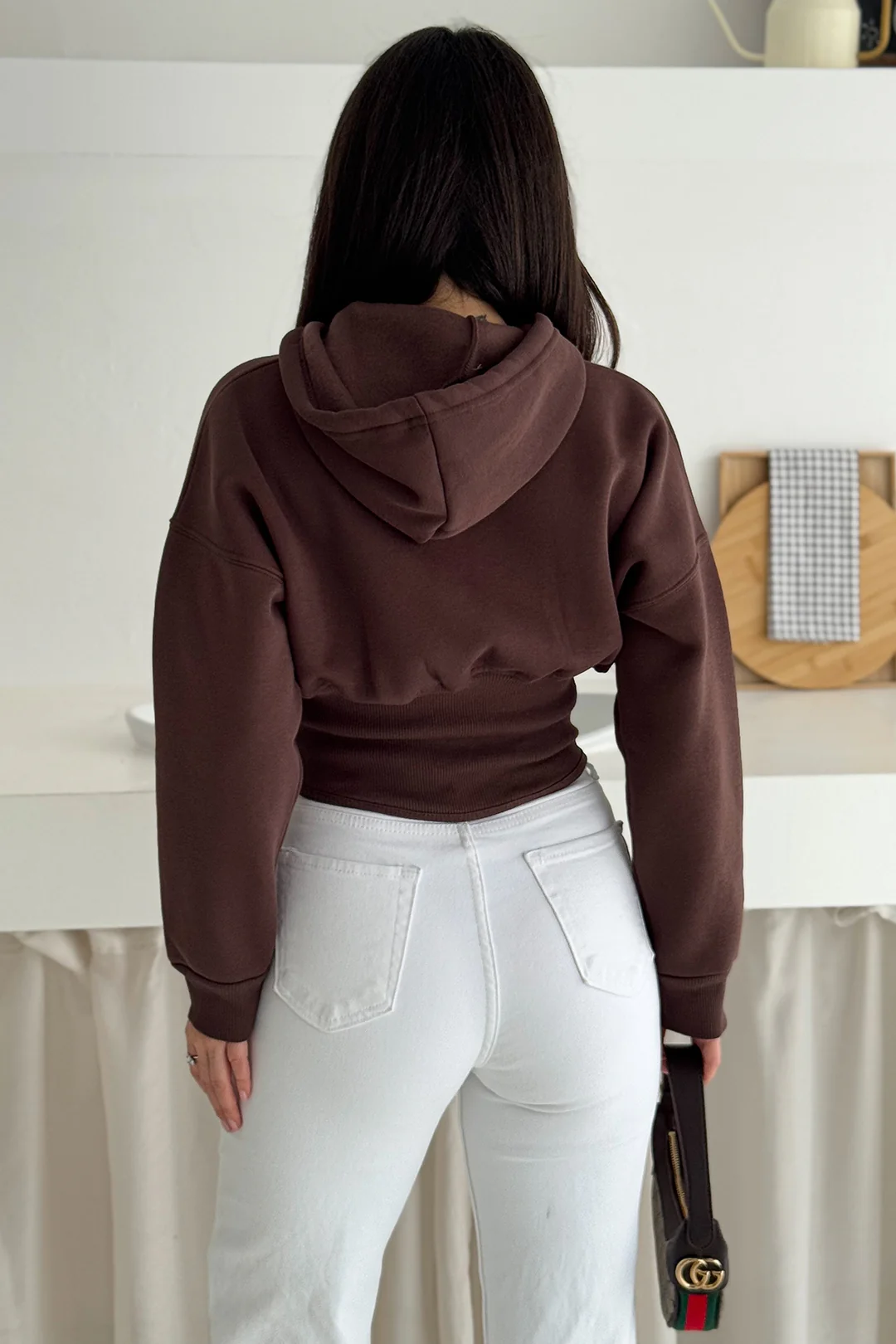 Kadın Siyah Fermuarlı Hoodie SWEAT – Minimal Sokak Ruhuyla - Kahverengi