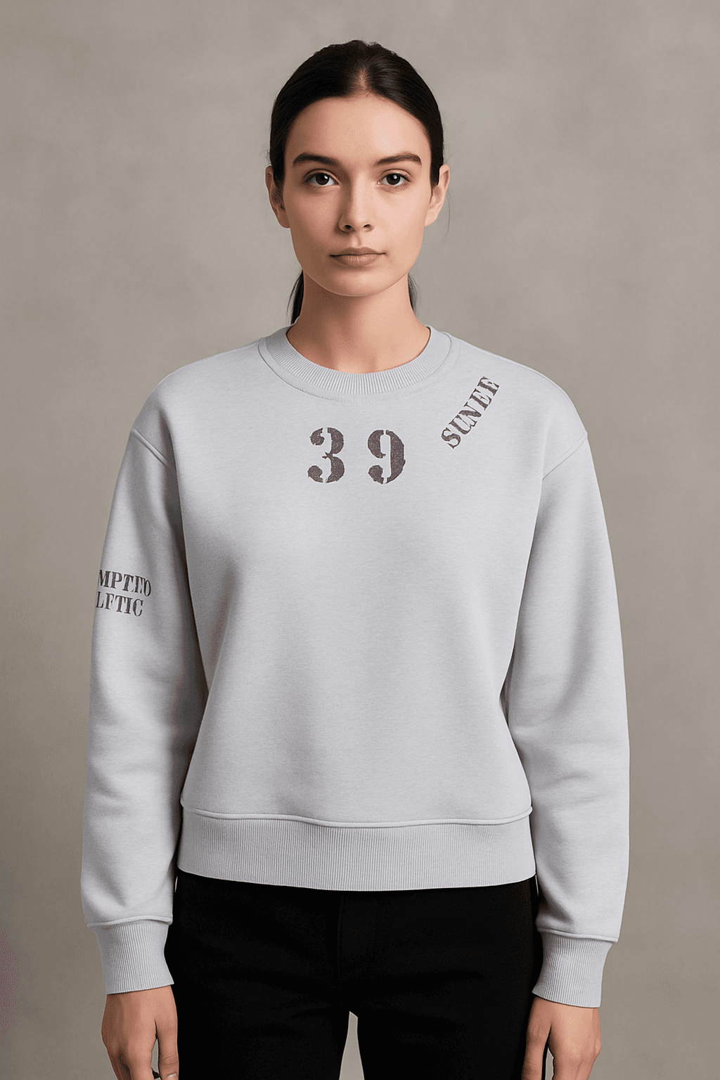 39 BASKILI BISIKLET YAKA KISA SWEAT, - Gri