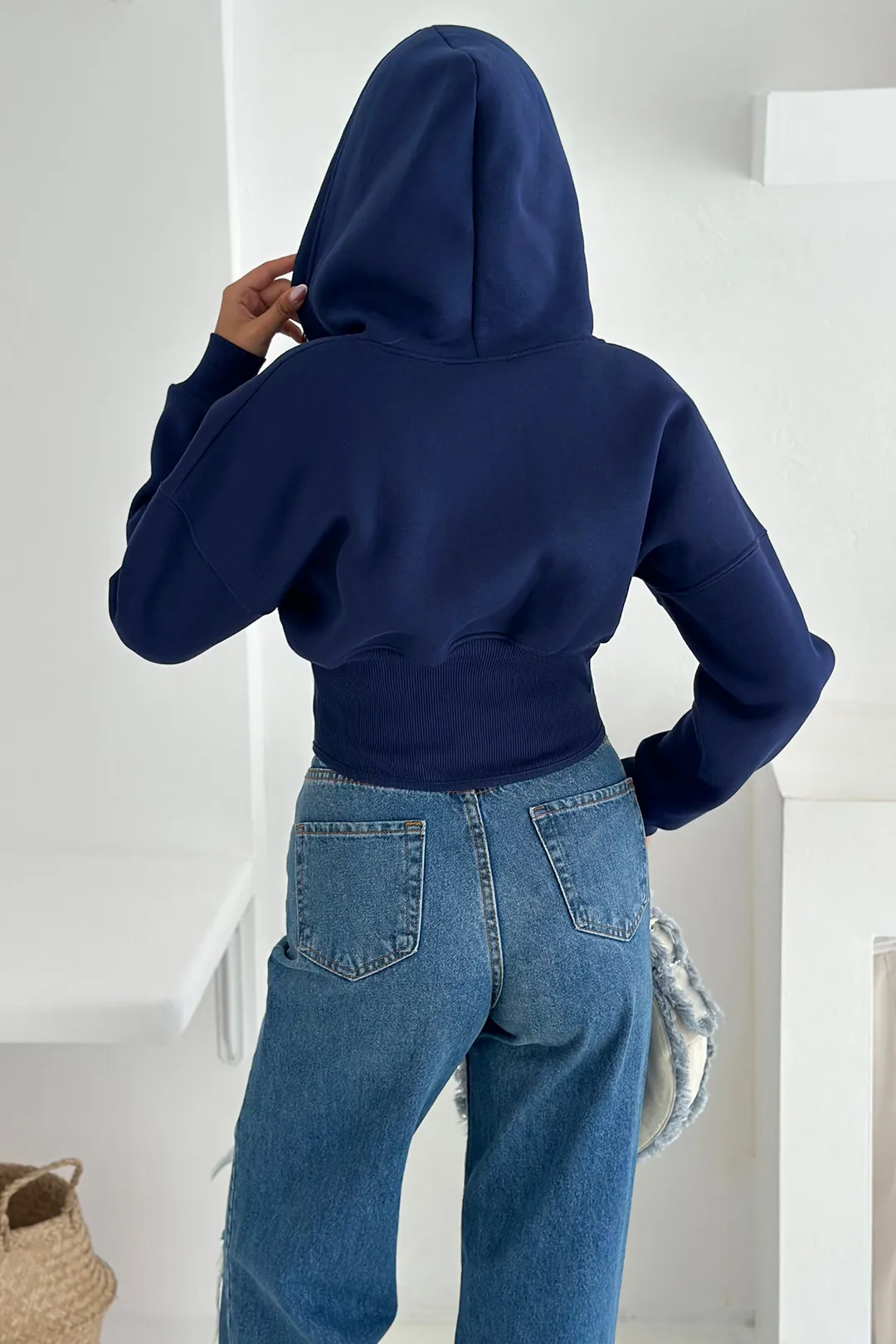 Kadın Siyah Fermuarlı Hoodie SWEAT – Minimal Sokak Ruhuyla - Lacivert