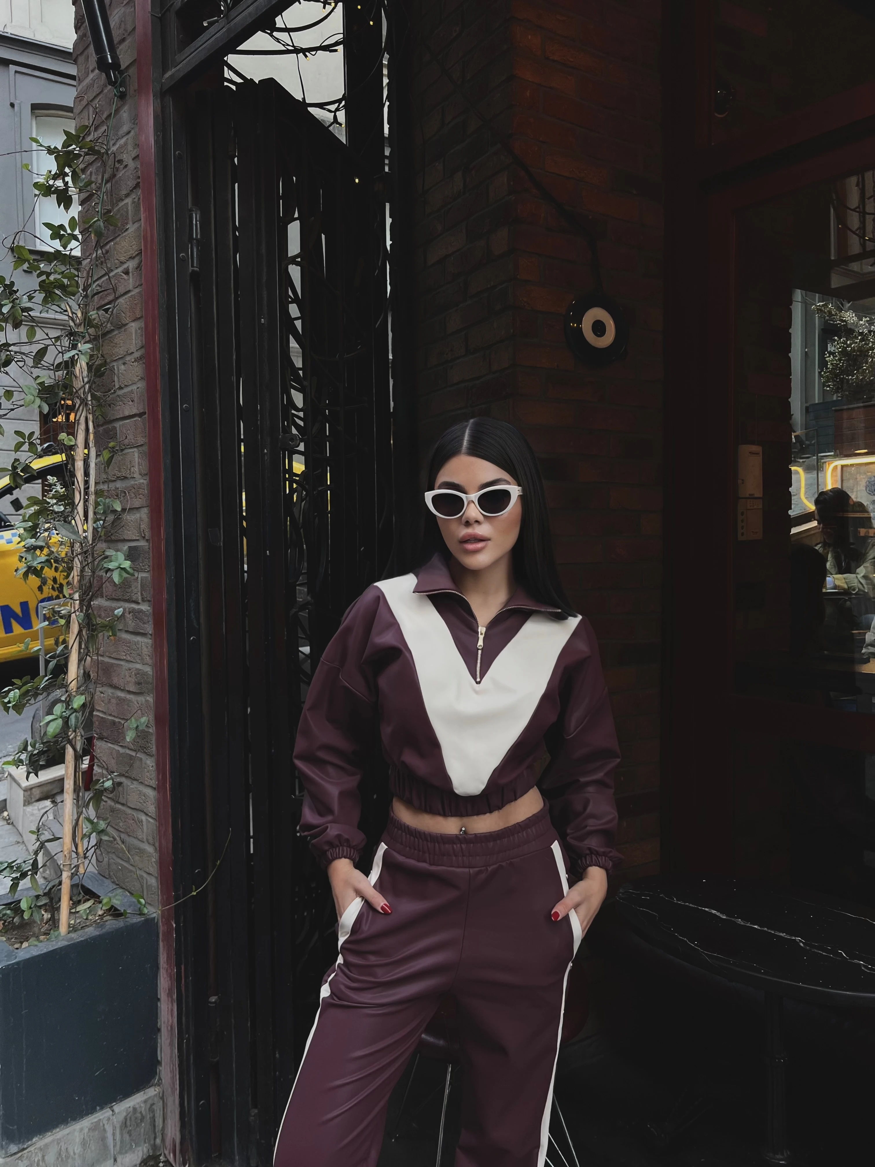 Fermuarlı Şerit Detaylı Deri Cıtcıtlı Takım