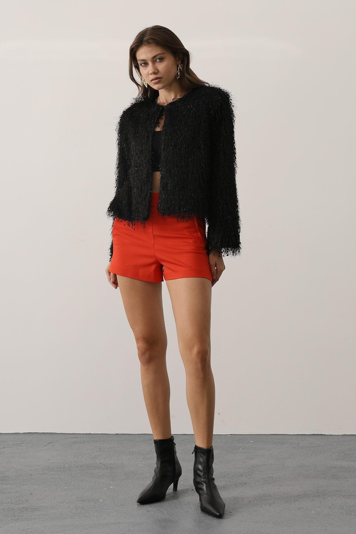 Kadın Bisiklet Yaka Astarlı Sakal İp Ceket