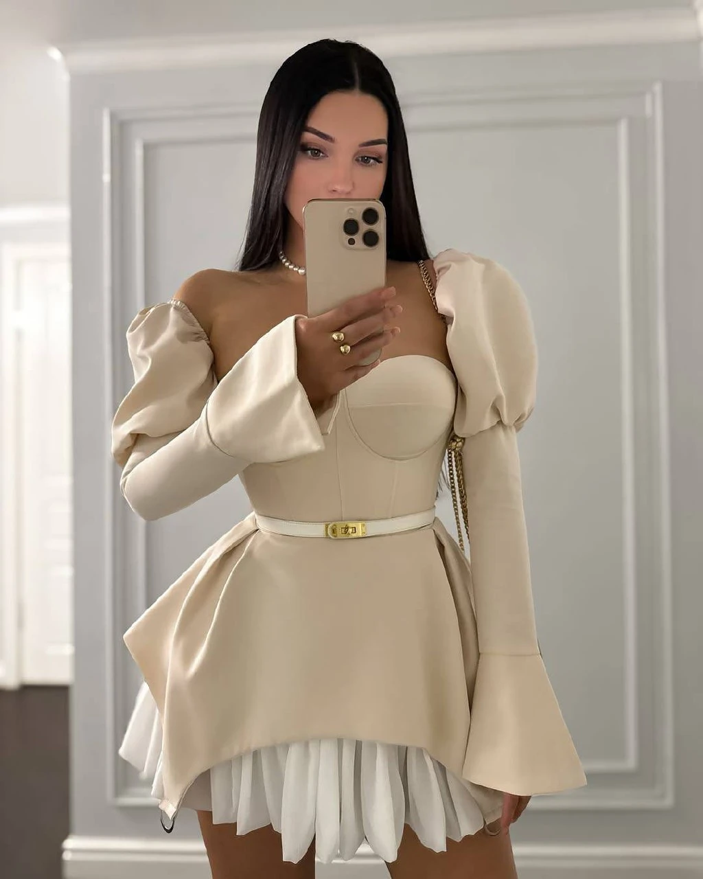 Dalgıç ve Jessica Kumaş Fermuarlı Gloplu kemerli Elbise