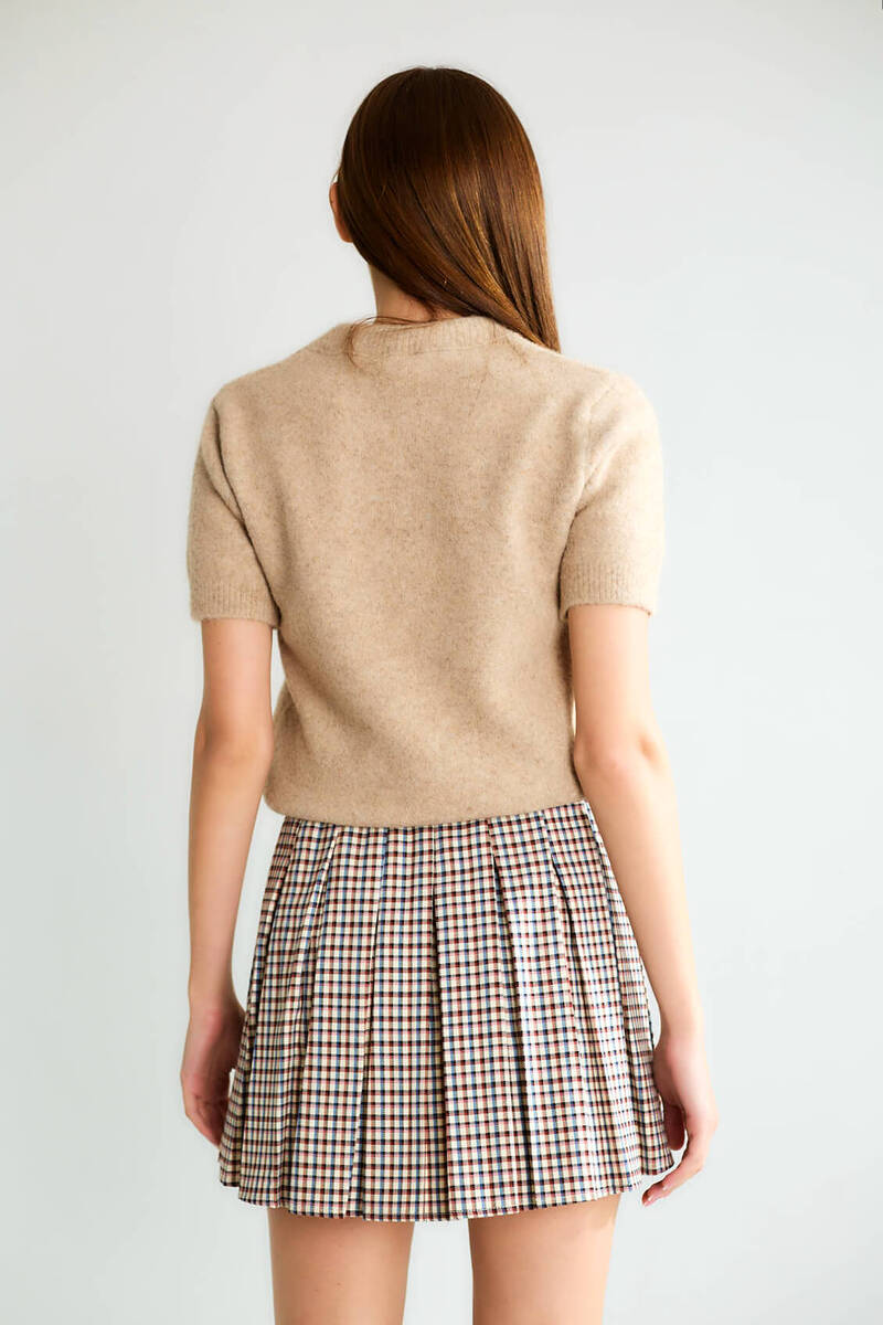 Cemo Basic Yarım Boğazlı Kısa Kollu Kaşmir Görünümlü Triko - Vizon