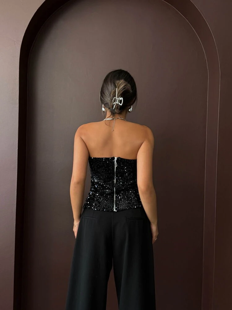 Siyah Simli Straplez Bustiyer