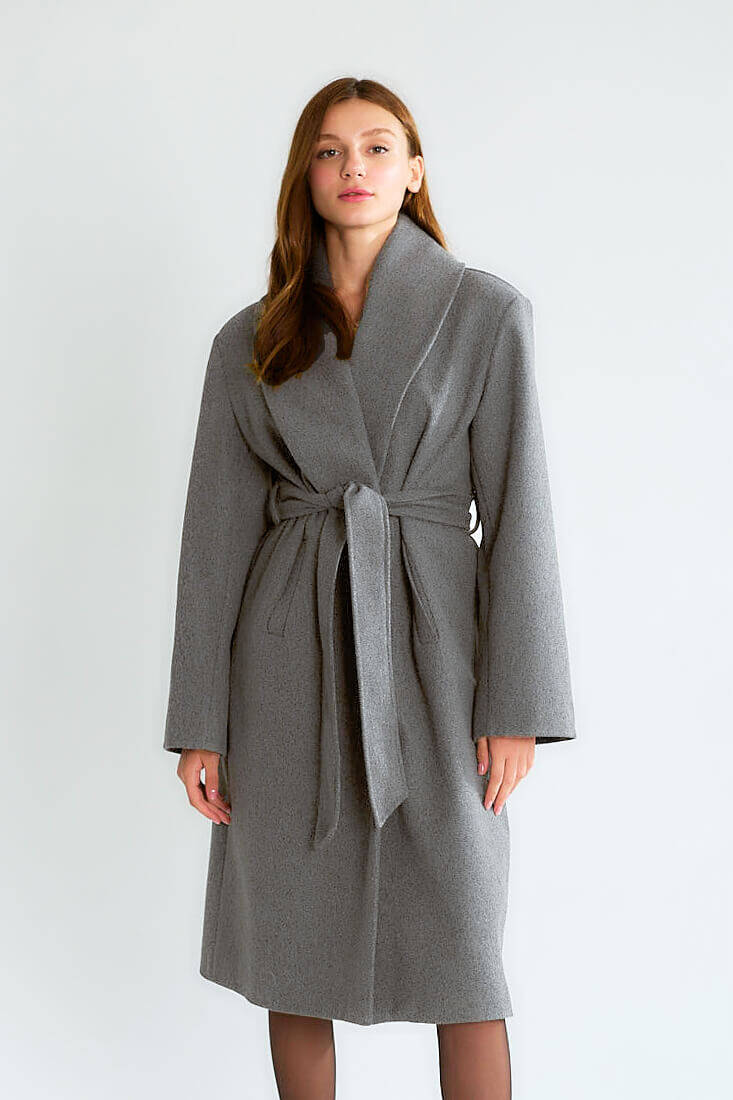 Kadın Kemerli Kaban - Gri