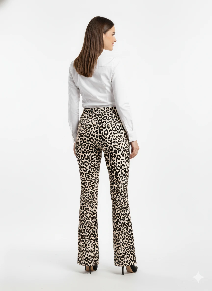 Leopar Desenli Yüksek Bel Geniş Paça Pantolon