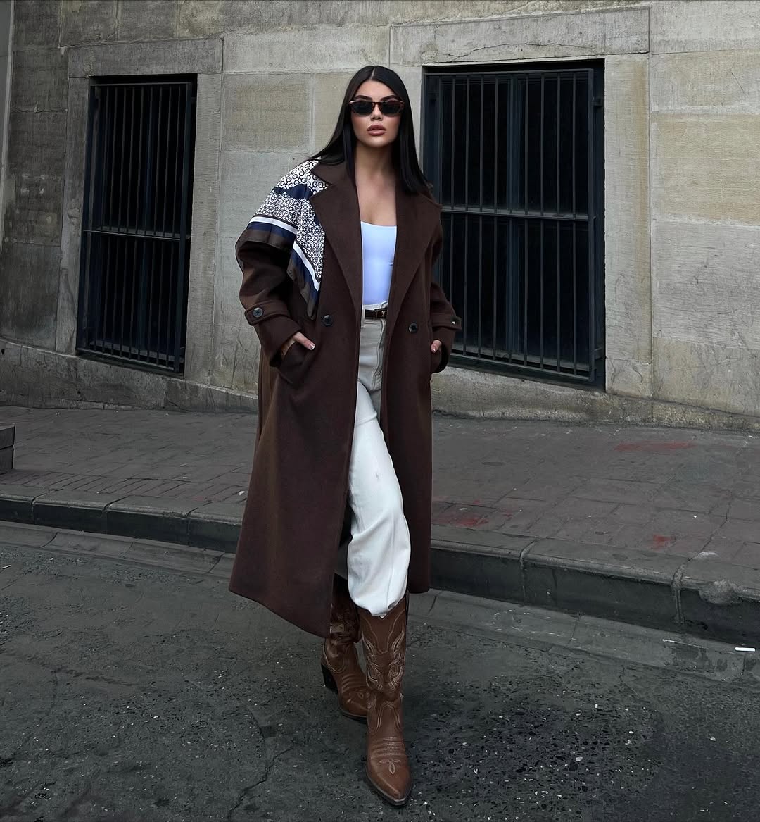 Kruvaze Kesim Kışlık Trençkot Palto - Kahverengi