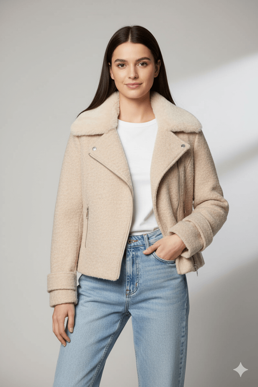 KÜRKLÜ FERMUAR ÇEPLİ CEKET  - Taş