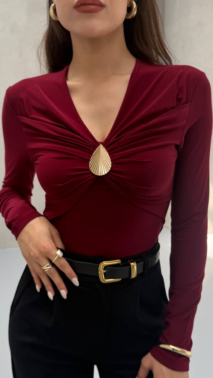 DAMLA AKSESUARLI BLUZ - Bordo