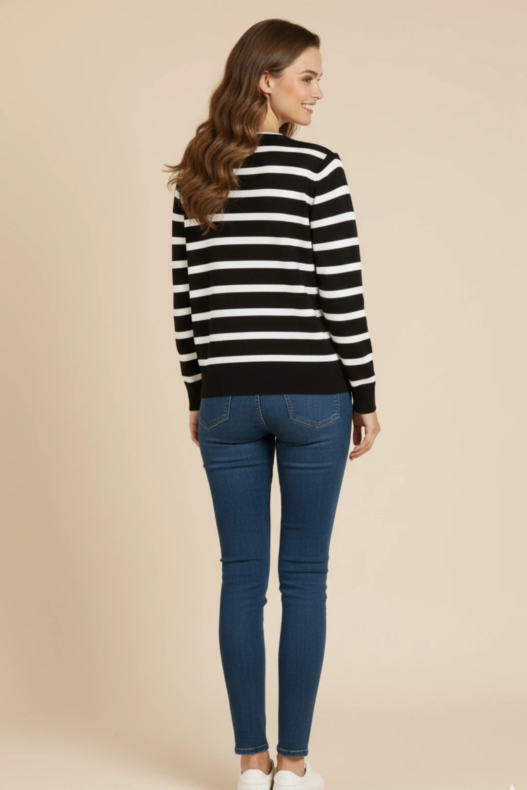 Cemo Basic Düğmeli Çizgili Uzun Kollu İnce Triko - Kahve-Taş