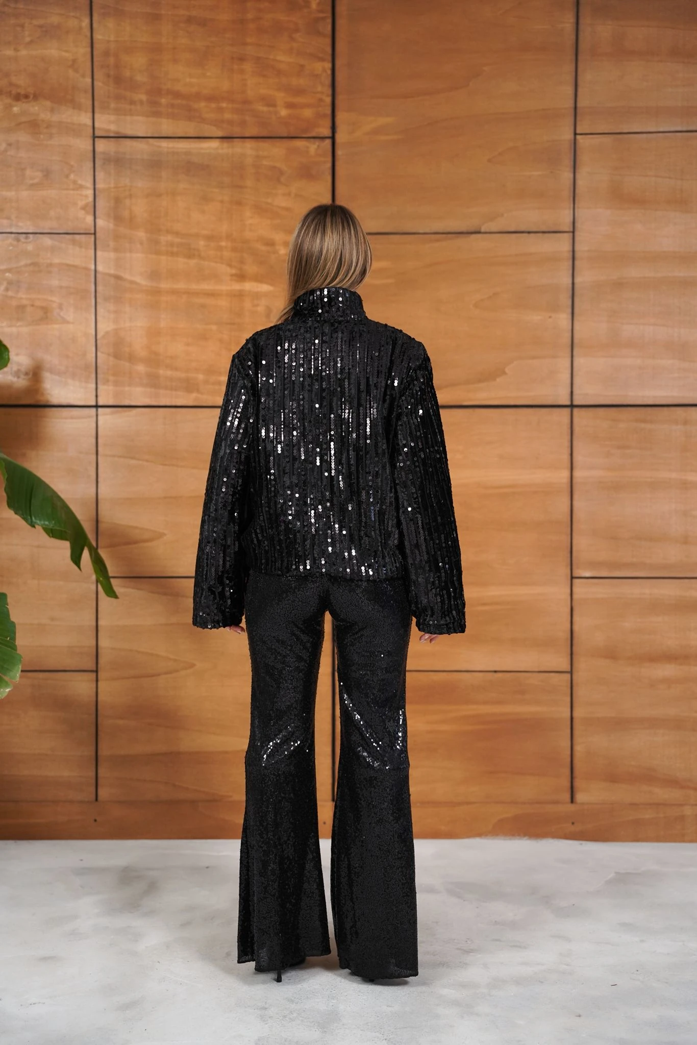 Cemo Full Pul Payetli Siyah Fermuarlı Bomber Ceket