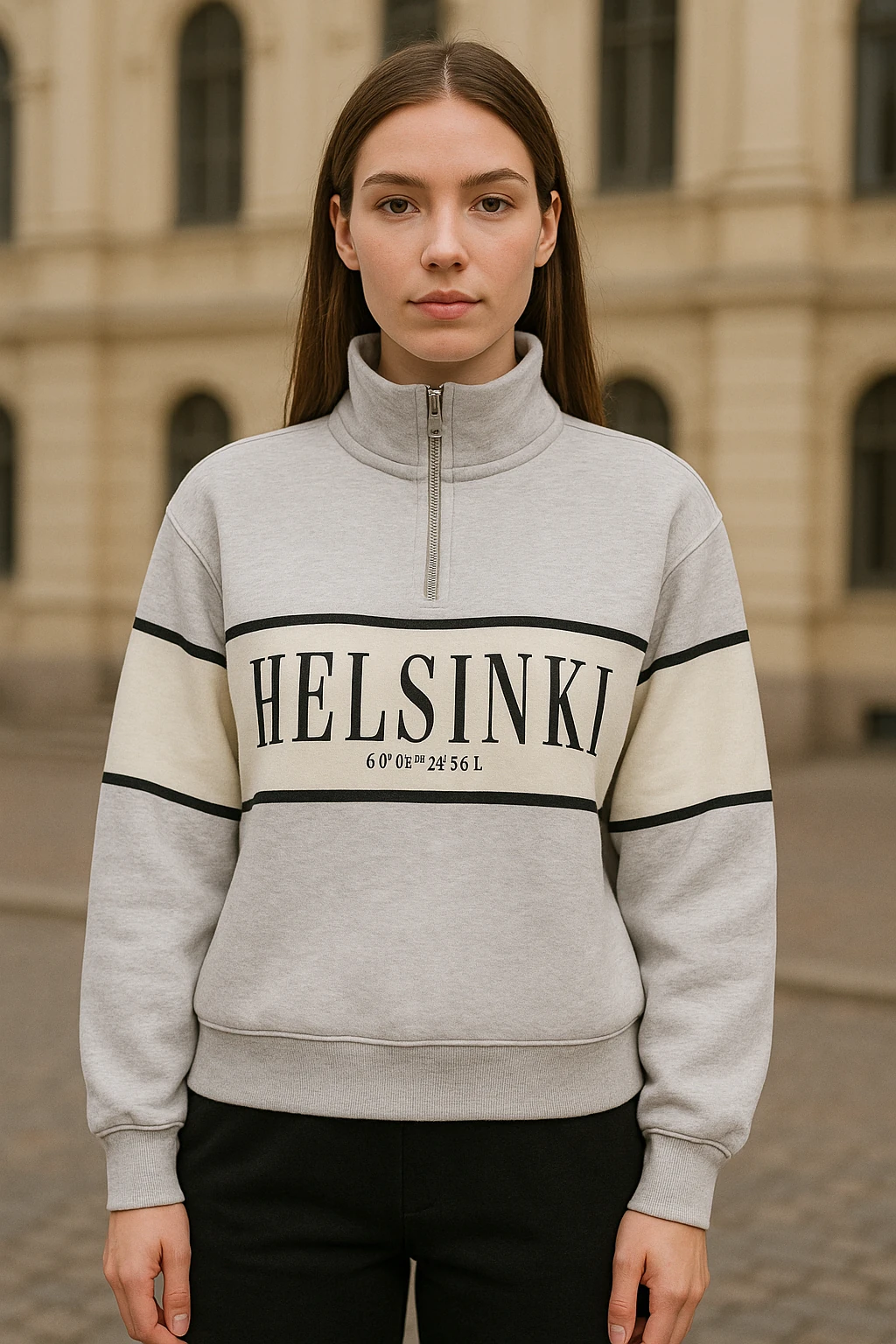 ÖNÜ FERMUARLI HELSİNKİ BASKILI KISA SWEAT